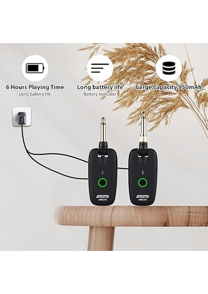 Kablosuz Gitar Sistemi Taşınabilir Uhf Gitar Verici Alıcı Seti Elektro Gitar Bas Için Elektrikli Nefesli Çalgılar Gerçek Zamanlı Iletim Tak ve Çalıştır 6 Saat Uzun Pil Ömrü indirimleri