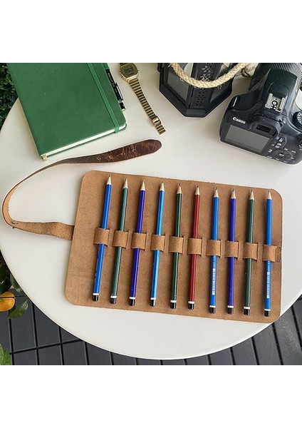 Helsinki - Hakiki Deri Natürel Geniş Tasarım Rulo Kalemlik (Kahverengi)