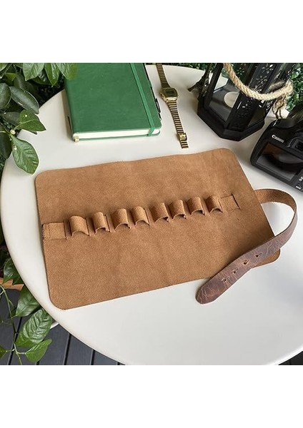 Helsinki - Hakiki Deri Natürel Geniş Tasarım Rulo Kalemlik (Kahverengi) fırsatları