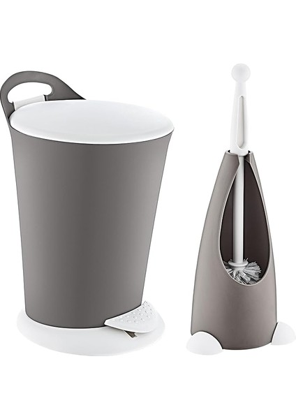 Penguen Pedallı Çöp Kovası ve Klozet Fırçası Set Terra
