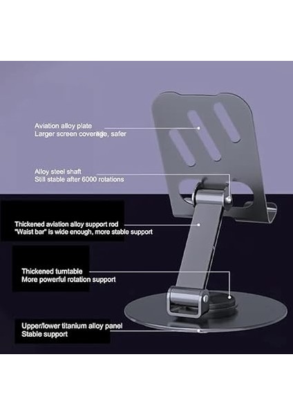 Trend Yüksek Kaliteli Metal Stand Katlanabilir ve Ayarlanabilir 360 Derece Dönebilen Tablet Standı Telefon Tutucu Masa Üstü Gri Stant indirimleri