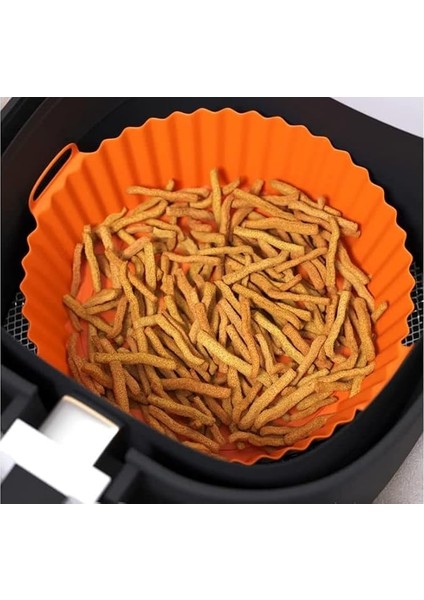 Airfryer Silikon Pişirme Kabı 20X5 cm Bpa Içermez Airfryer Pişirme Kağıdı, Yapışmaz Kolay Temizlenir, Silikon Pişirme Kalıbı (Turuncu)