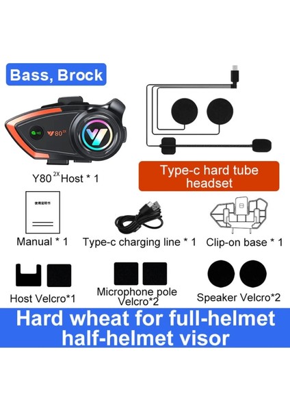 Buğz Yeni Model Y80-2X Motosiklet Intercom 2 Kişilik Bağlantı Rgb Işıklı Bluetooth Kulaklık Seti