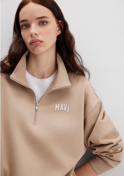 Mavi Logo Baskılı Bej Sweatshirt 1S10179-70344