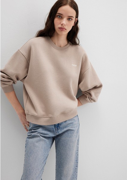 Mavi Logo Baskılı Bej Sweatshirt 1S10490-70344