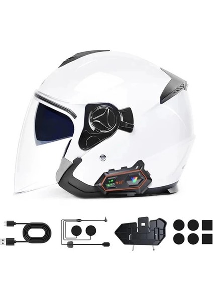 Buğz Y20 2x 1000M Telsiz Mesafeli 2 Kişi Bağlantılı Bluetooth Kask Kulaklık Fenerli Intercom