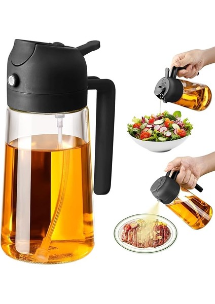 2 Adet Çift Fonksiyonlu Akıtmaz Cam Yağdanlık Sprey Akıtma Ayçiçek Yağı Zeytin Yağı Şişesi Yağlık 450ML