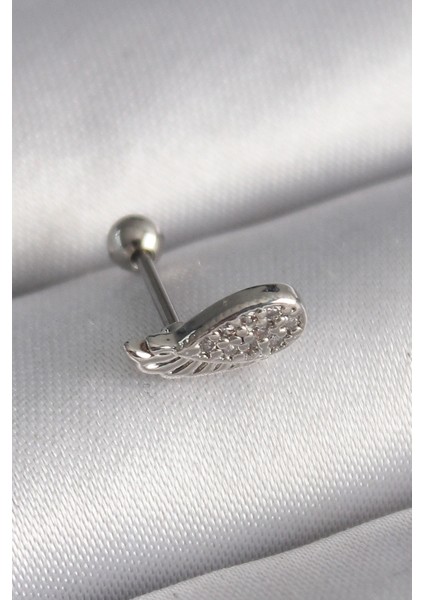316L Çelik Gümüş Renk Zirkon Taşlı Kanat Tragus Piercing