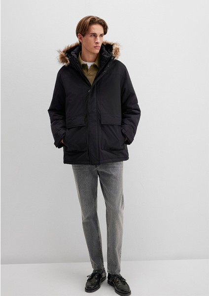 Kapüşonlu Siyah Parka 0110472-900 fiyatları