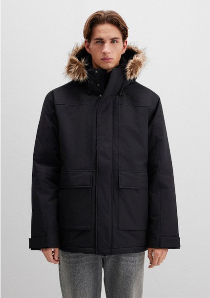 Kapüşonlu Siyah Parka 0110472-900 fırsatları