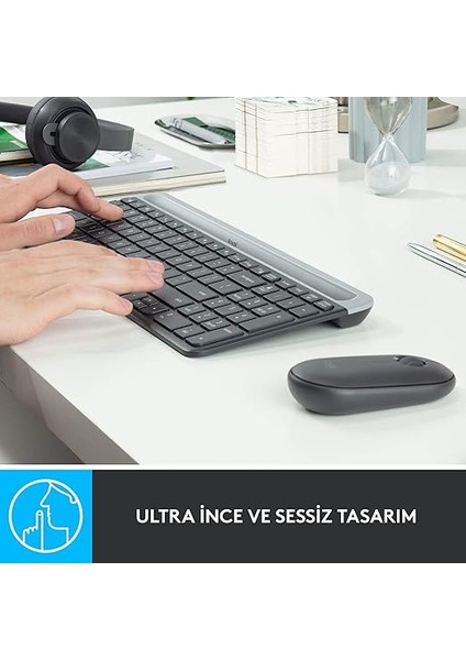 MK470 Slim Combo Kablosuz Klavye Mouse Seti, 12 Fn Kısayolu ile Kompakt Klavye, Sağ ve Sol Elle Kullanılabilir, 10 M Kullanım Mesafesi, Sessiz, Türkçe Q Klavye, Siyah modelleri