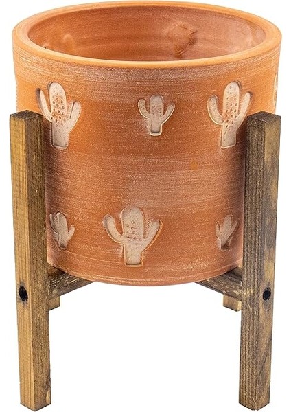 Tasarımı Ev Dekorasyon Aksesuar Kaktüs Desenli Toprak Saksı Saksılık Salon Çiçeklik 4 Ayaklı - 19 cm fiyatları