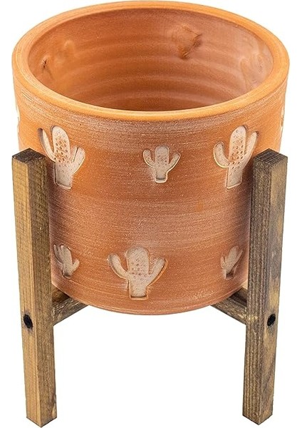 Tasarımı Ev Dekorasyon Aksesuar Kaktüs Desenli Toprak Saksı Saksılık Salon Çiçeklik 4 Ayaklı - 19 cm modelleri