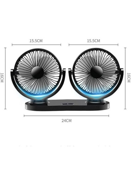 Group (7600) 3 Kademeli Çift Başlı 360 ° Dönebilen Araç Fanı Oto Fan Vantilatör Usbli ile Uyumlu modelleri