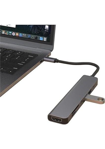 Macbook Pro Huawei Dell Uyumlu Type C To 4K HDMI + USB 3.0 + Sd/tf + Pd + Type-C, Taşınabilir 7in1 Adaptör modelleri
