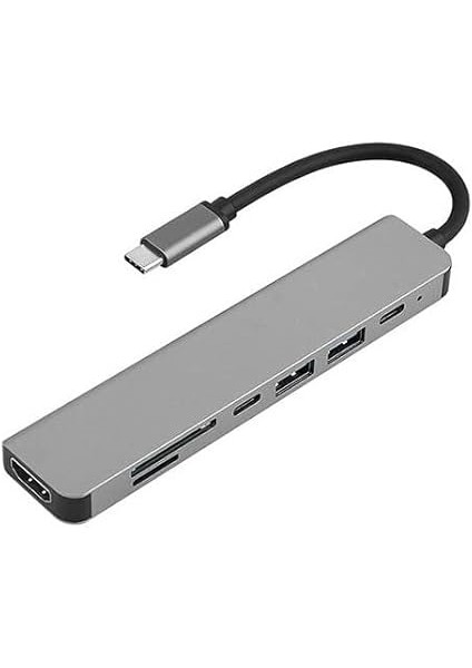 Macbook Pro Huawei Dell Uyumlu Type C To 4K HDMI + USB 3.0 + Sd/tf + Pd + Type-C, Taşınabilir 7in1 Adaptör indirimleri