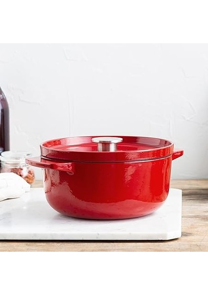 Cast Iron 22 Cm/3,3 L Kapaklı Tencere, Kaliteli, Sağlam ve Uzun Ömürlü, Kızartma, Kızartma, Pas Içermeyen Emaye Iç Kısım, Indüksiyon, Ergonomik Sap, 260°C'YE Kadar Fırına Dayanıklı, Kırmızı fiyatları