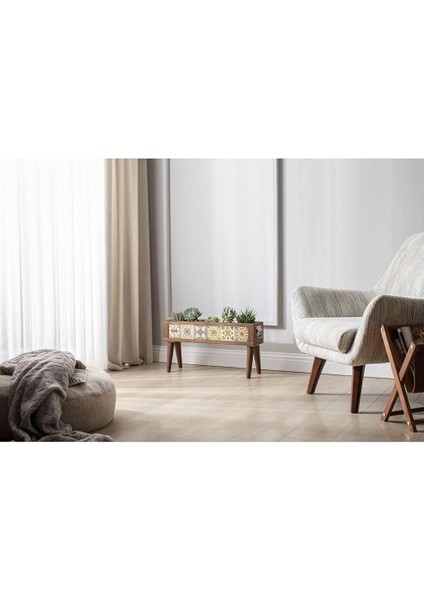 El Yapımı Ayaklı 6 Çinili Dekoratif Modern Ahşap Dikdörtgen Bahçe Balkon Saksı Saksılık Çiçeklik modelleri