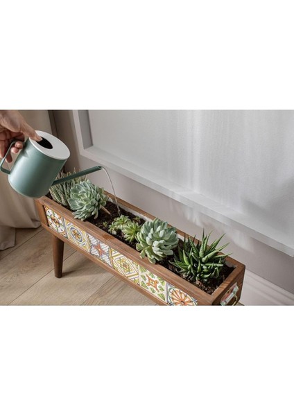 El Yapımı Ayaklı 6 Çinili Dekoratif Modern Ahşap Dikdörtgen Bahçe Balkon Saksı Saksılık Çiçeklik fırsatları