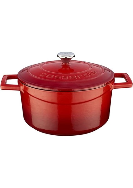Metal Döküm Yuvarlak Tencere, 22 Cm, Kırmızı