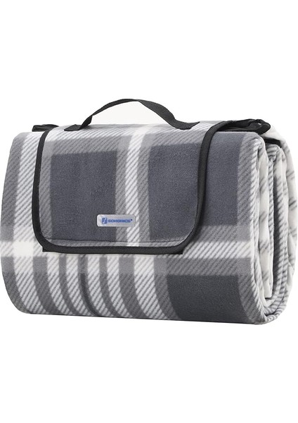 Piknik Örtüsü, 195 x 150 Cm, Büyük Plaj Örtüsü, Kamp Örtüsü, Dış Mekan, Kamp, Park, Bahçe, Plaj, Su Geçirmez Alt Kısım, Katlanabilir, Gri-Beyaz GCM60GW