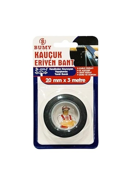 Kauçuk Eriyen Bant - 20 mm x 3 Mt/siyah/gerdir & Sar