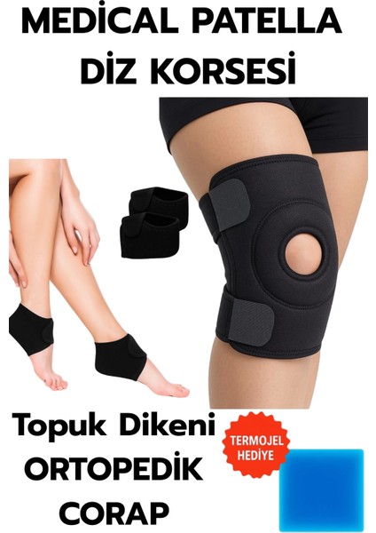 Topuk Çorabı 2'li Sağ Sol+ Medical Patella Destekli Dizlik + Termojel – Ortopedik Destek Seti