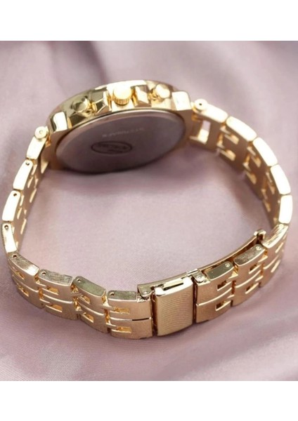 Zarif ve Şık Özel Tasarım Zirkon Taşlı Metal Bayan Kol Saati (Gold) modelleri