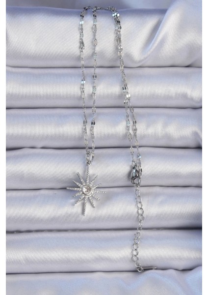 316L Çelik Zincir Gümüş Renk Zirkon Taşlı Kutup Yıldızı Kolye fiyatları