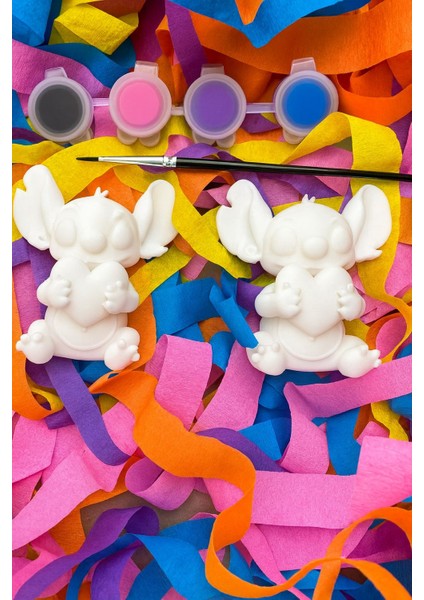 Sevgiliye Hediyelik Oyuncak Ikili Kalpli Biblo Boyama Seti / 4 Renk Boya + 1 Fırça / 3D