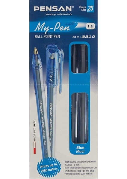 PE02210TKMA My-Pen Tükenmez Kalem Mavi 25.li 1mm,1 Kutu fırsatları