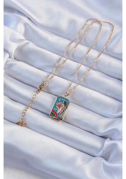 316L Çelik Zincir Altın Renk Taç ve Kız Figürlü Renkli Mineli Tarot Kolye fiyatları