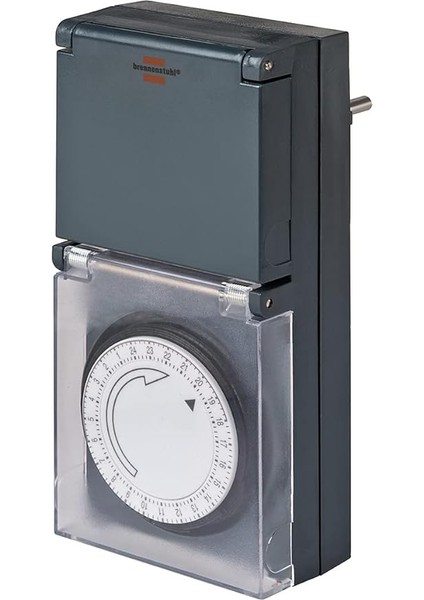 Zamanlayıcı Mz 44, Mekanik Zamanlayıcı Prizi (Günlük Zamanlayıcı, IP44 Korumalı, Yüksek Temas Koruması ve Koruma Kapaklı) Gri