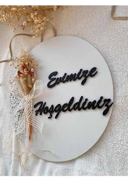 Kapı Süsü - Dış Kapı Süsü Evimize Hoşgeldiniz 2023-6 Beyaz 30 x 30