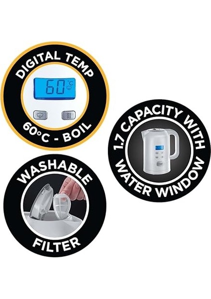 Hobbs Hassas Su Isıtıcısı, 1.7l, 2200W, Dijital Sıcaklık Ayarı ve LCD Ekran, Bebek Maması ve Çayın Hazırlanması Için Ayarlanabilir 25 ° -100 ° C, Sıcak Tutma Fonksiyonu, Çay Makinesi 21150-70 fırsatları