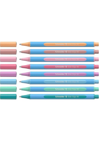 Slider Edge Pastel Xb Tükenmez Kalem (Üç Köşeli Kalem Çizgi Genişliği Xb) 8 Adet, Çeşitli