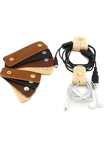 Qualitala Deri Kablo Toplayıcı Set Açık Kahve 3 Büyük 3 Küçük (Siyah) modelleri