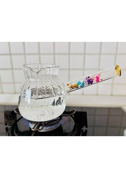 Cam Cezve, Isıya Dayanıklı, Dekoratif Çiçek Saplı, Şeffaf modelleri