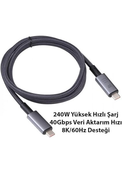 1mt USB 4.0 240W Thunderbolt Type-C To Type-C Şarj, Data ve 8k 60Hz Görüntü Aktarım Kablosu fiyatları