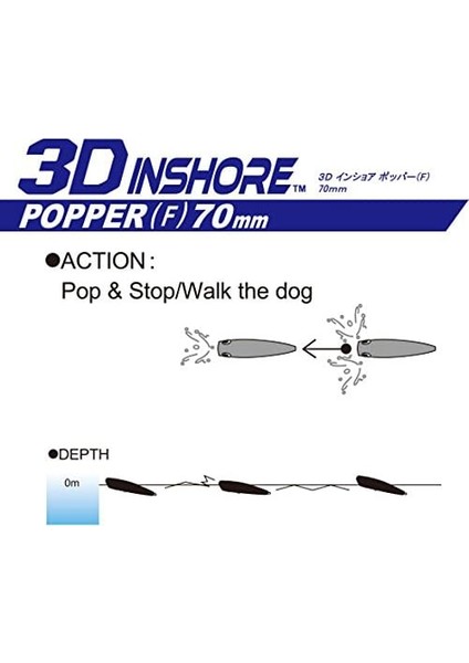 3D Inshore Popper (F) 70 mm 2 – 3/4-Inchmullet Floating Olta Yemi, Meeraesche fırsatları