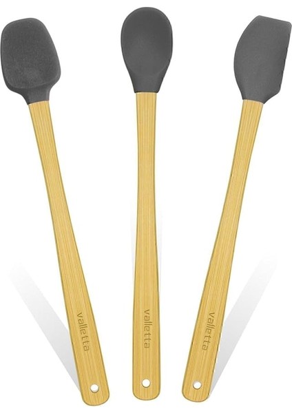 Indigo 3'lü Gri Bambu Silikon Spatula Seti Uzun 26 cm VLT1504