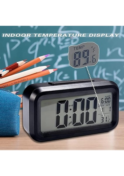 Dijital Çalar Saat Büyük LED Ekranlı Başucu Saati 12/24 Erteleme Gece Lambası, Tarih Takvimli Yatak Odası Ev Ofis Için (Siyah) indirimleri