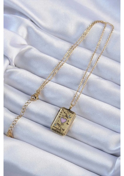 316L Çelik Zincir Eskitme Altın Renk Pembe Mineli Kalp Figürlü Tarot Kolye fiyatları