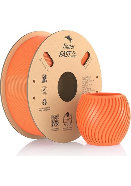 Ender Fast Pla Filament 1,75 Mm, 3D Yazıcı Filament 300 Mm/sn'ye Kadar Yüksek Hız, Geri Dönüştürülebilir Karton Makara, Çoğu Fdm 3D Yazıcıya Uygun - 1 kg (2,2 Lb) Turuncu