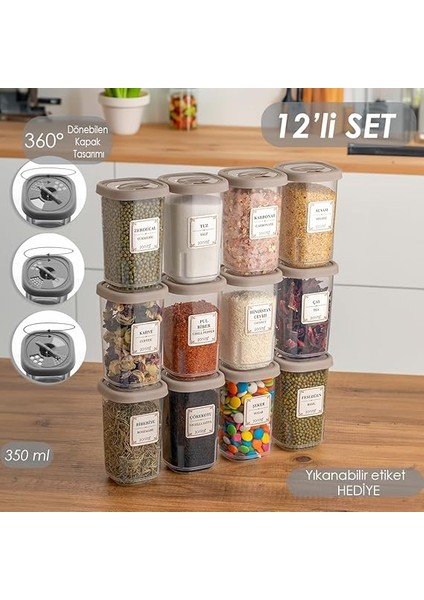 1061 Döner Kapaklı Etiketli Baharatlık Seti - 12'li Cappuccino Kapaklı 350 cc fiyatları