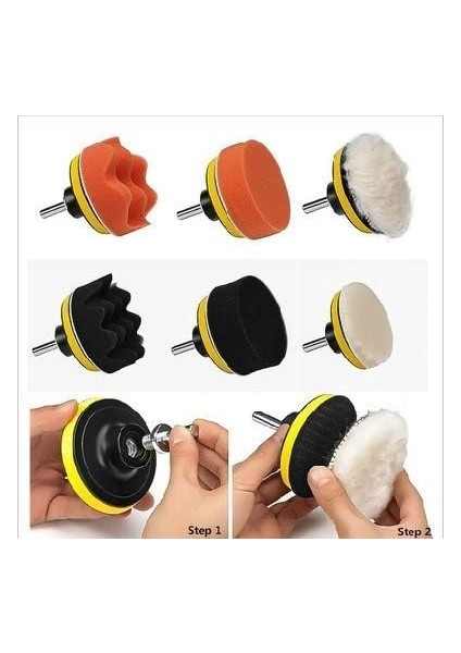 Oto Kaporta Boya Polisaj Seti Saf Yün Bone ve Keçe Cırt Taban Sünger Matkap Aparatı Takımı 80MM modelleri