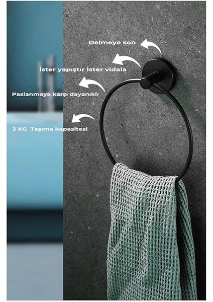 Haus Yuvarlak Halka Banyo Mutfak Havlu Askılığı SIYAH-102 modelleri