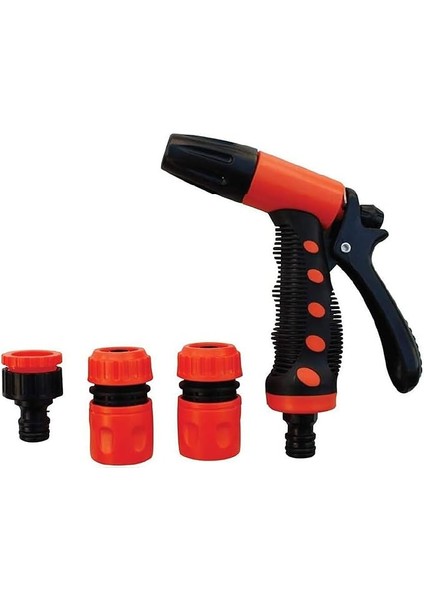 Çok Fonksiyonlu Bahçe Hortum Başlığı Seti, Ayarlanabilir Sulama Tabancası, 3 Adet Bağlantı Aparatı, Siyah-Turuncu
