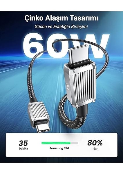 60W 3A Pd Type-C To Type-C Hızlı Şarj ve Data Kablosu 1.5 Metre Siyah modelleri