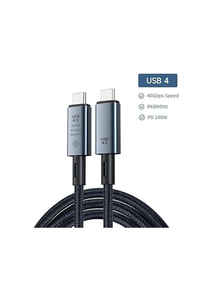 40GBPS 240W 4.0 Thunderbolt Type-C To Type-C Şarj, Data ve 8k 60Hz Görüntü Aktarım Kablosu Tip C 1 Metre ZR852 fırsatları